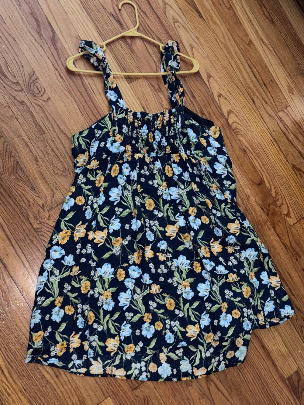 Draper James 100% Linen Floral Babydoll Dress 2X Navy Blue Sleeveless Resort - Picture 5 of 6